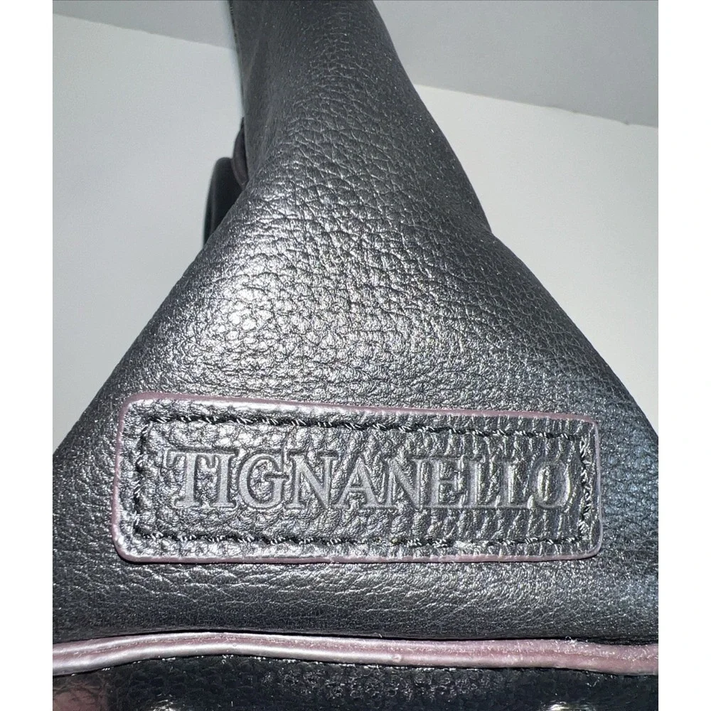 VTG TIGNANELLO Black Pebbled Leather Satchel Crossbody HandBag Handles‎ + Strap